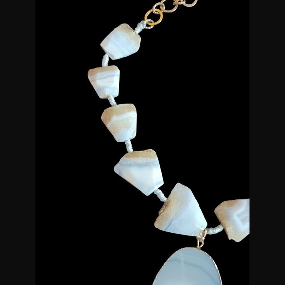 Handmade Boho Agate Druzy Natural Stone 21" Long Statement Necklace 20" - Picture 3 of 7